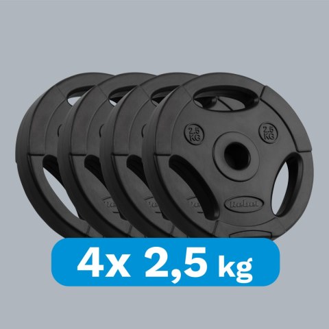 Zestaw obciążeń bitumicznych 4x2.5kg, otwór 31mm, talerz z uchwytami, REBEL ACTIVE Zestaw obciążeń bitumicznych 4x2.5kg, otwór 31mm, talerz z uchwytami, REBEL ACTIVE