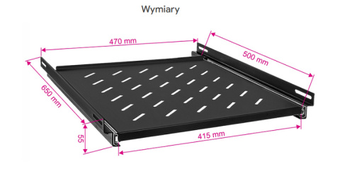 PWD1000/B - półka wysuwana 19" 1U z mocowaniem bocznym o głębokości 500mm PWD1000/B - półka wysuwana 19" 1U z mocowaniem bocznym o głębokości 500mm