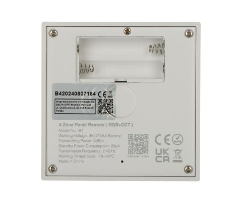 PILOT ŚCIENNY DO STEROWNIKÓW OŚWIETLENIA LED B4 2.4 GHz, MONO, CCT, RGB, RGBW, RGBCCT (RGBWW) MiBOXER PILOT ŚCIENNY DO STEROWNIKÓW OŚWIETLENIA LED B4 2.4 GHz, MONO, CCT, RGB, RGBW, RGBCCT (RGBWW) MiBOXER
