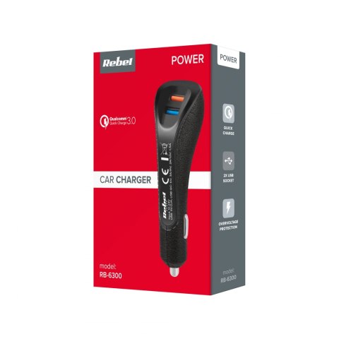 Ładowarka samochodowa REBEL 2xUSB 5100mA 15W z funkcją Quick Charge 3.0 Ładowarka samochodowa REBEL 2xUSB 5100mA 15W z funkcją Quick Charge 3.0