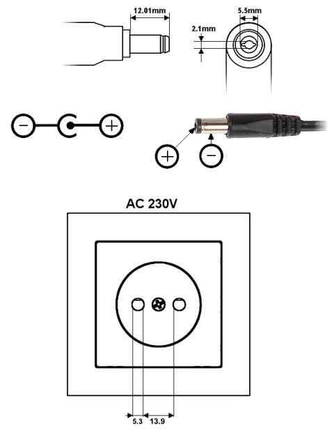 ZASILACZ 12V/1.5A/5.5 ZASILACZ 12V/1.5A/5.5