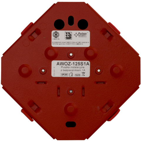 Puszka przyłączeniowa, rozgałęźna, 2x2,5mm2, ośmiokątna, bezpiecznik 1A AWOZ-125 S(1A) Puszka przyłączeniowa, rozgałęźna, 2x2,5mm2, ośmiokątna, bezpiecznik 1A AWOZ-125 S(1A)