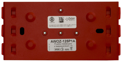 Puszka przyłączeniowa, rozgałęźna, 2x2,5mm2, prostokątna, bezpiecznik 1A AWOZ-125 P(1A) Puszka przyłączeniowa, rozgałęźna, 2x2,5mm2, prostokątna, bezpiecznik 1A AWOZ-125 P(1A)