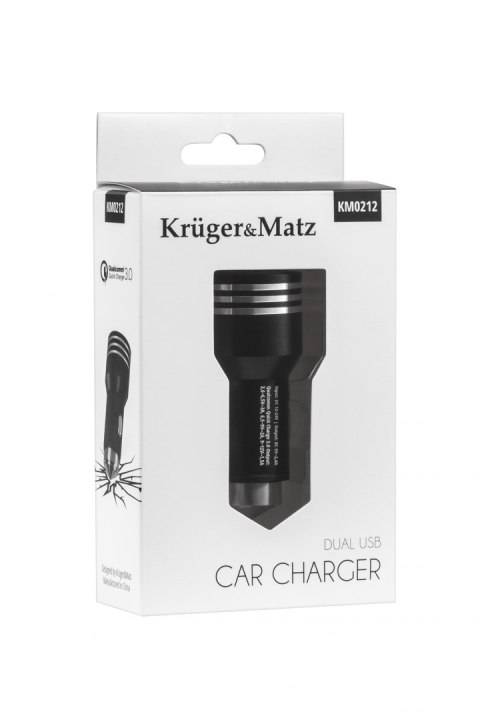 Ładowarka samochodowa Kruger&Matz 2xUSB z funkcją Quick Charge 3.0 Ładowarka samochodowa Kruger&Matz 2xUSB z funkcją Quick Charge 3.0
