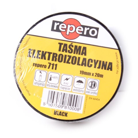 TAŚMA IZOLACYJNA PVC CZARNA 19MMX20M TAŚMA IZOLACYJNA PVC CZARNA 19MMX20M