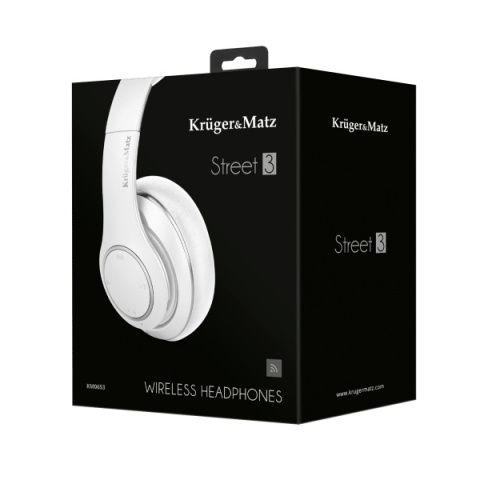 Bezprzewodowe słuchawki nauszne Kruger&Matz model Street 3 Wireless, kolor biały Bezprzewodowe słuchawki nauszne Kruger&Matz model Street 3 Wireless, kolor biały