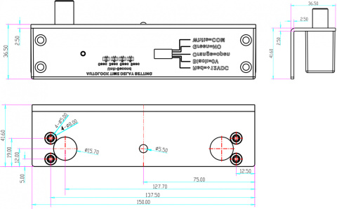 ELEKTROZAMEK TRZPIENIOWY REWERSYJNY DO WITRYN SZKLANYCH EB-1500GR ELEKTROZAMEK TRZPIENIOWY REWERSYJNY DO WITRYN SZKLANYCH EB-1500GR