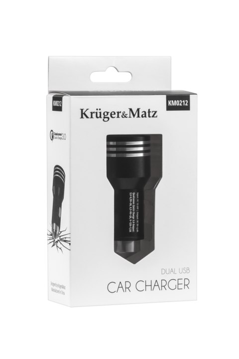 Ładowarka samochodowa Kruger&Matz 2xUSB z funkcją Quick Charge 3.0 Ładowarka samochodowa Kruger&Matz 2xUSB z funkcją Quick Charge 3.0
